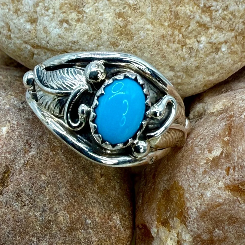 Navajo Sterling Silver Sleeping Beauty Turquoise Ring Mark Barney NWT Sz 6 –3.0g